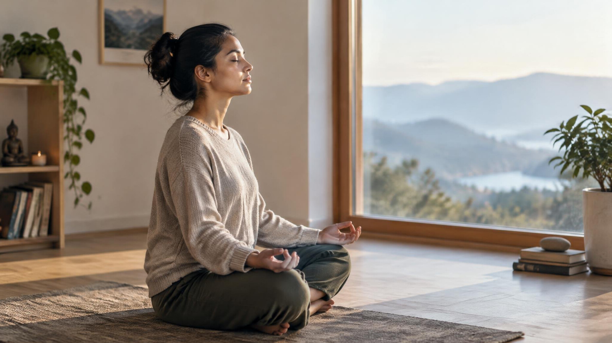 person meditating alone