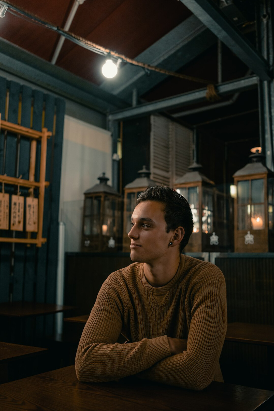 man listening attentively